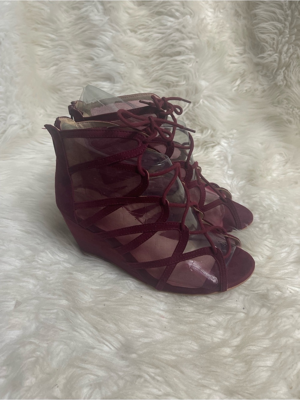 Torrid Burgundy synthetic suede & Mesh Lace-Up Wedge Sandals SZ9